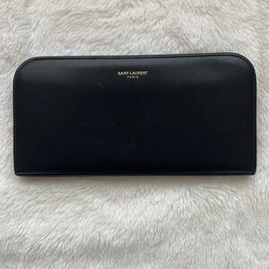 Saint Laurent Leather Zip Around Long Wallet black excellent
